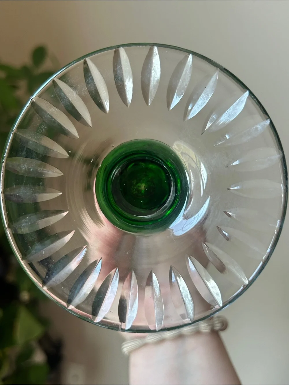Vintage Imperial Hand Cut Emerald Glow Glass Vase German 1950s 10.5”